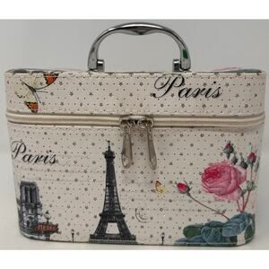 Paris Eiffel Tower Cosmetic Bag Double Zipper Closure with Silver Handle